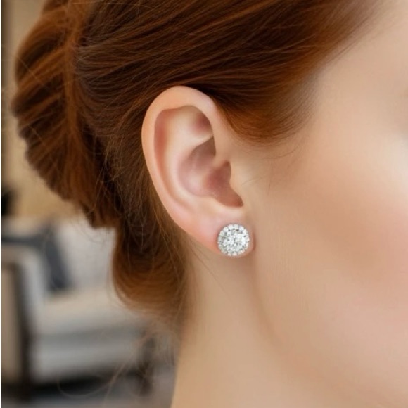 Moissanite Halo Stud Earrings 2ct Tw, D Color Vvs1, H&A Cut, Sterling Silver
